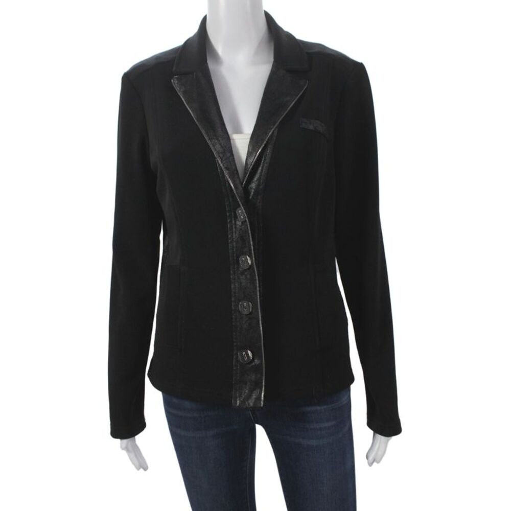 Joseph Ribkoff Women Black Biker Jacket Button Long Sleeve Size 10